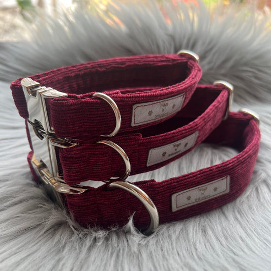 Burgundy Corduroy Dog Collars