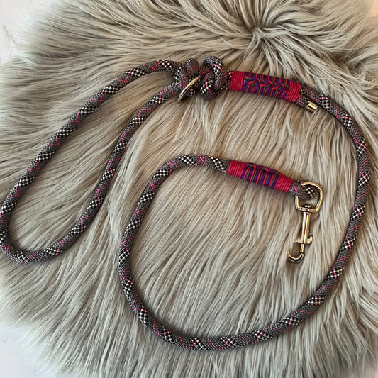 Grey Tartan with Pink Rope Leads