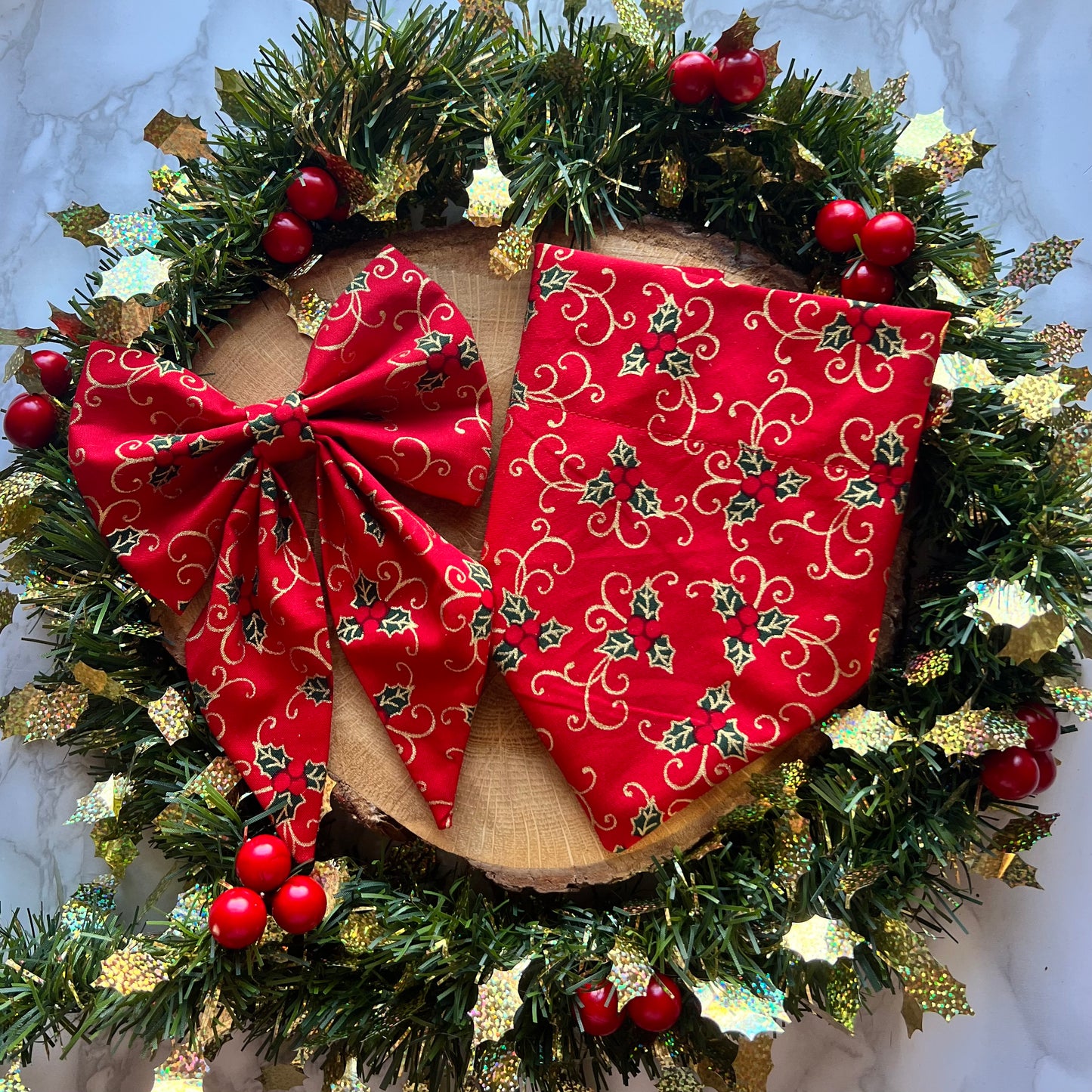 "Christmas Holly" Bandanas and Bows