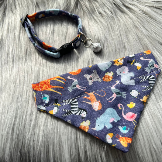 Zoo Cat Collar and Bandana Set (Navy)